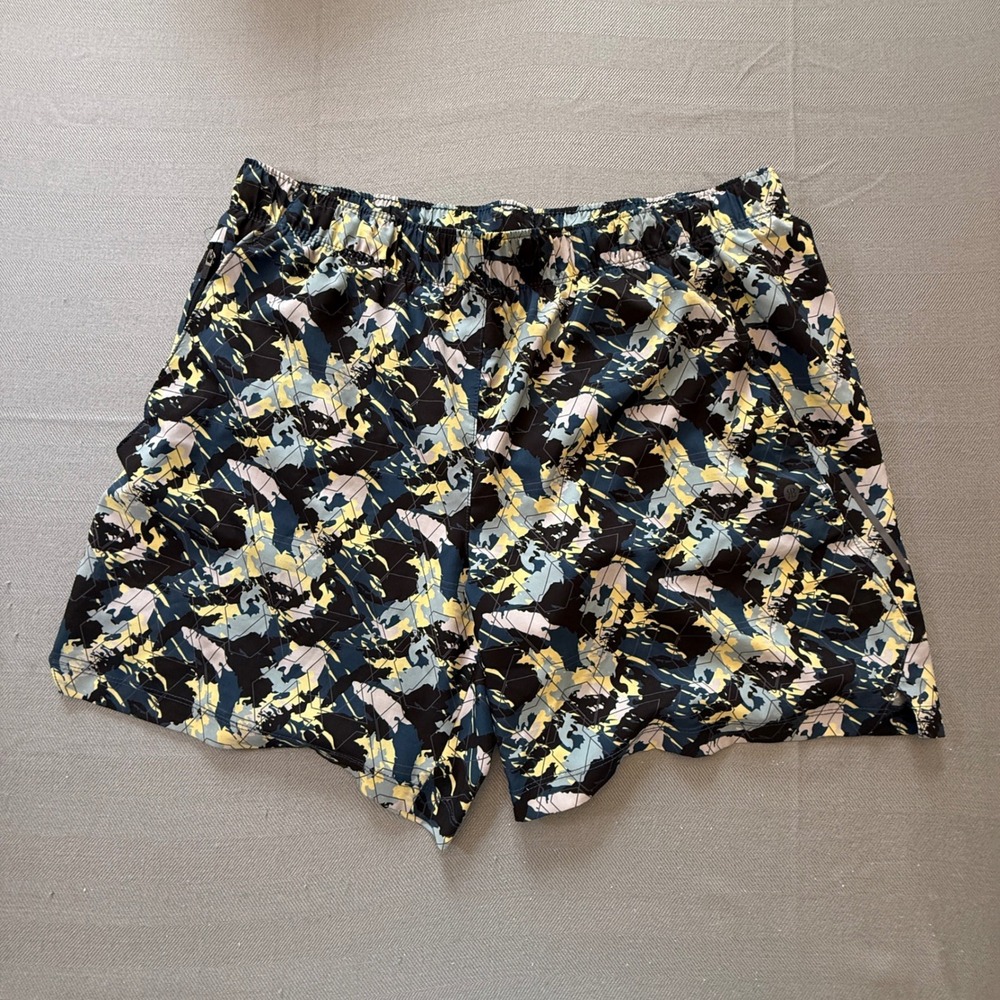 RBX Men Active Running Shorts XL Blue Yellow Abstract Print BEZSH1769 Lined 2141